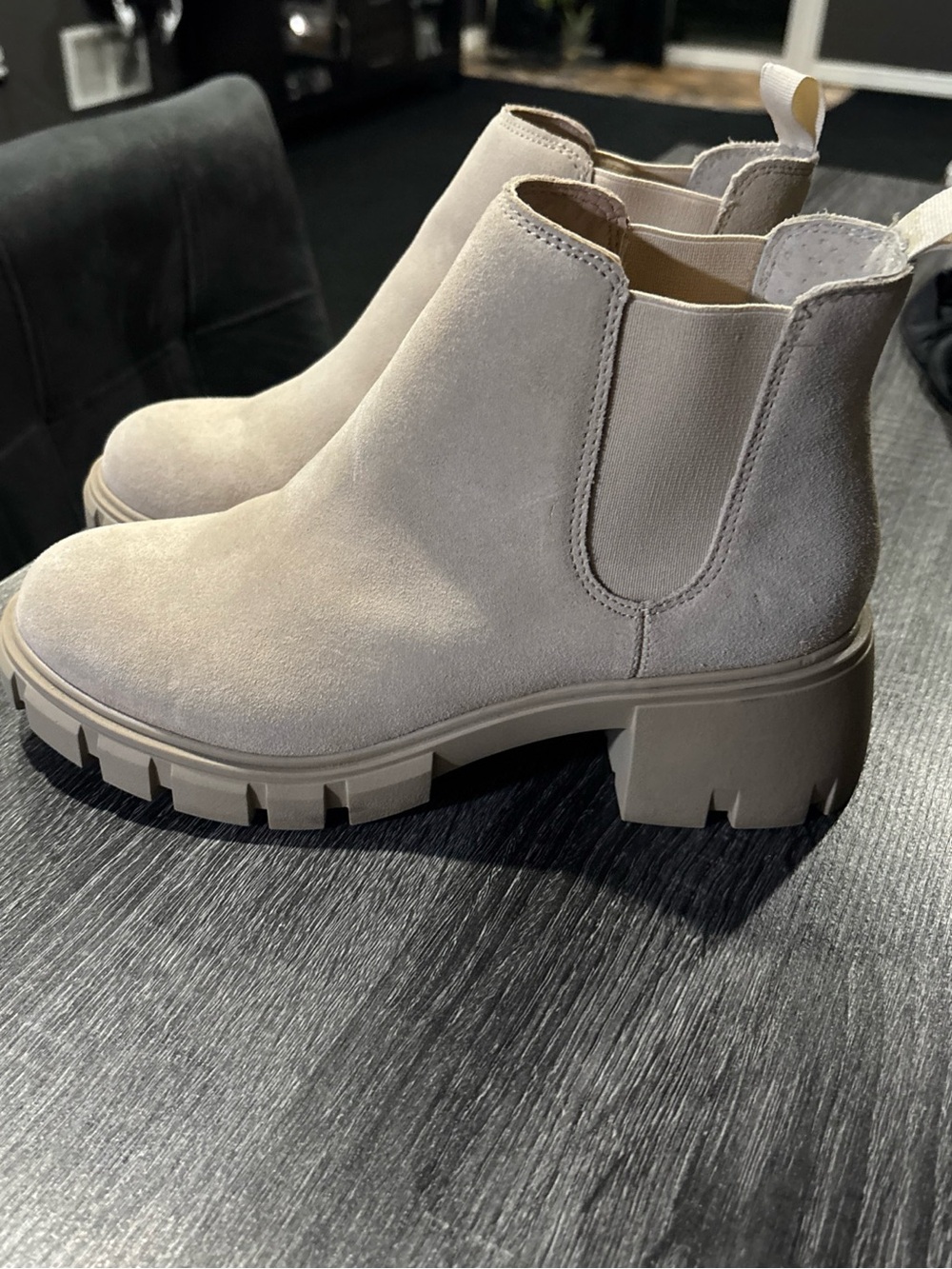 Steve Madden Suede Chelsea Lug Boot in Light Beige - Women's 8